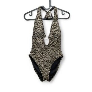Michael Kors Leopard Animal Print Halter One Piece Swimsuit Women 8 Beach Summer